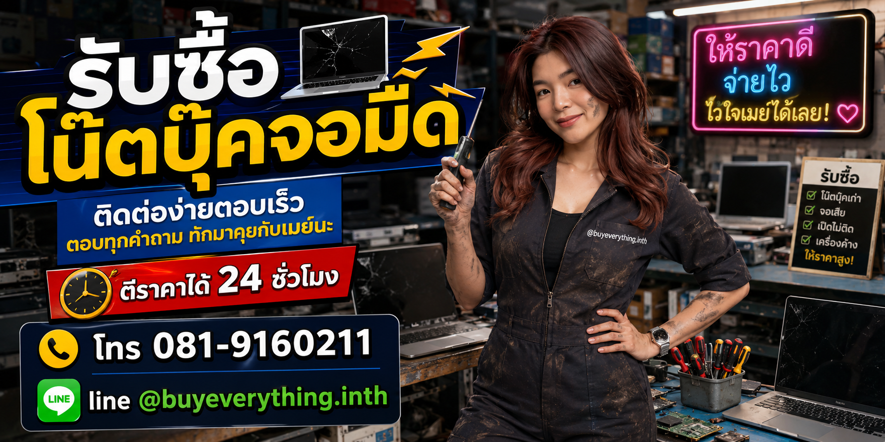 ติดต่อ LINE @buyeverything.inth รับซื้อโน๊ตบุ๊คจอมืด โทร 081-9160211