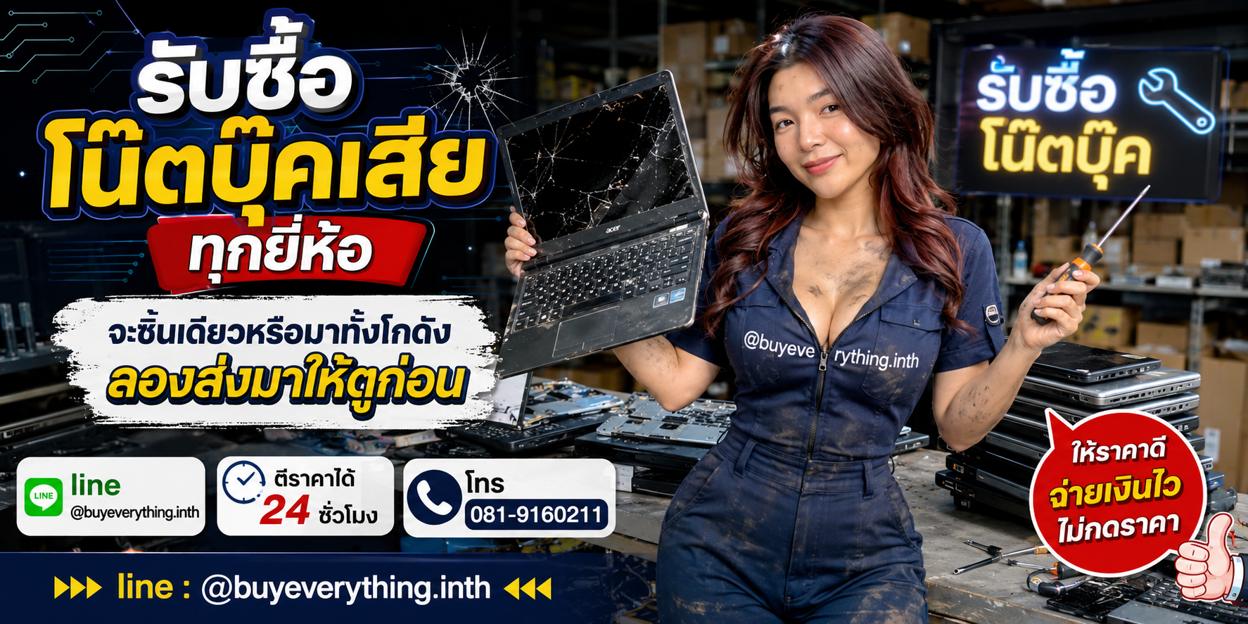 รับซื้อโน๊ตบุ๊คเสียทุกยี่ห้อ ติดต่อง่ายตอบเร็ว