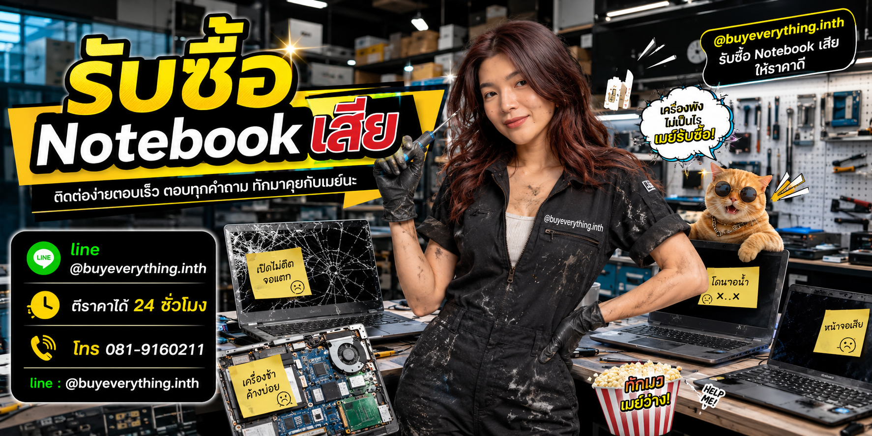 รับซื้อ Notebook เสีย ติดต่อ LINE @buyeverything.inth โทร 081-9160211